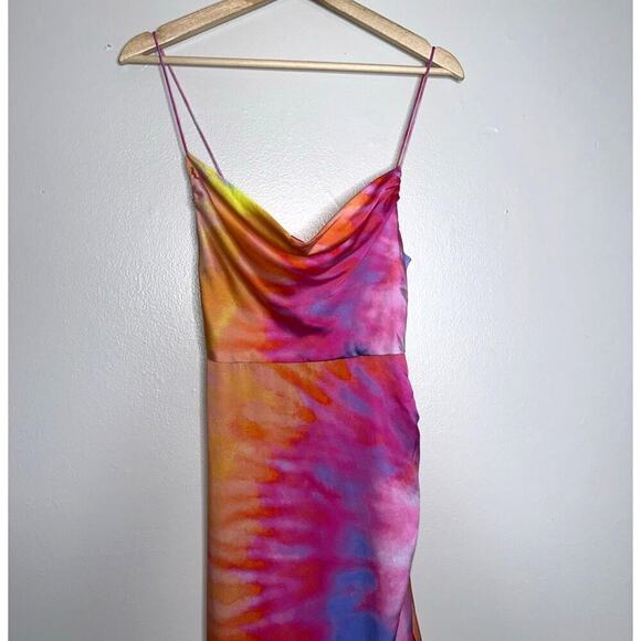 Retrofete Marlene Tie-Dyed Stretch Silk Satin Maxi Dress Sunset Orange Size XS - Picture 4 of 10